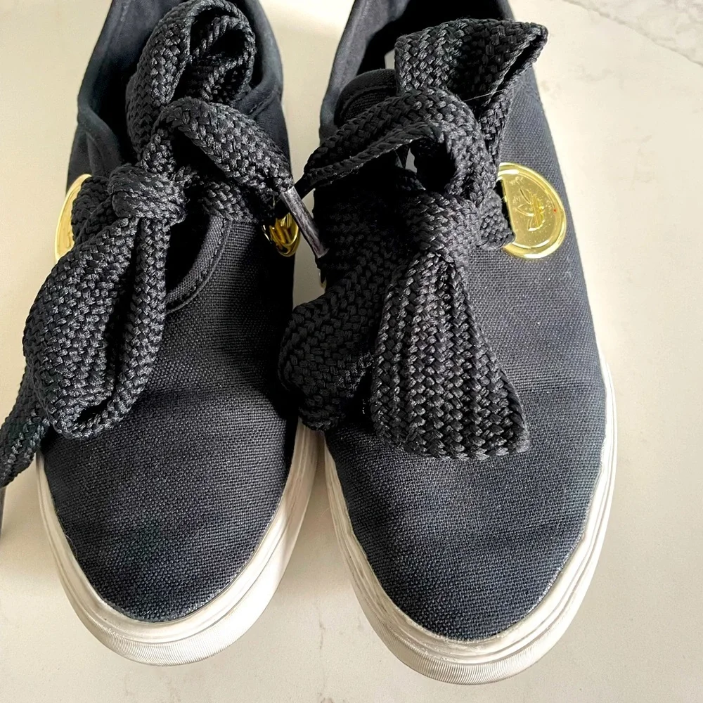 Adidas size 5 black canvas with a gold monogram sneakers - Picture 2 of 4